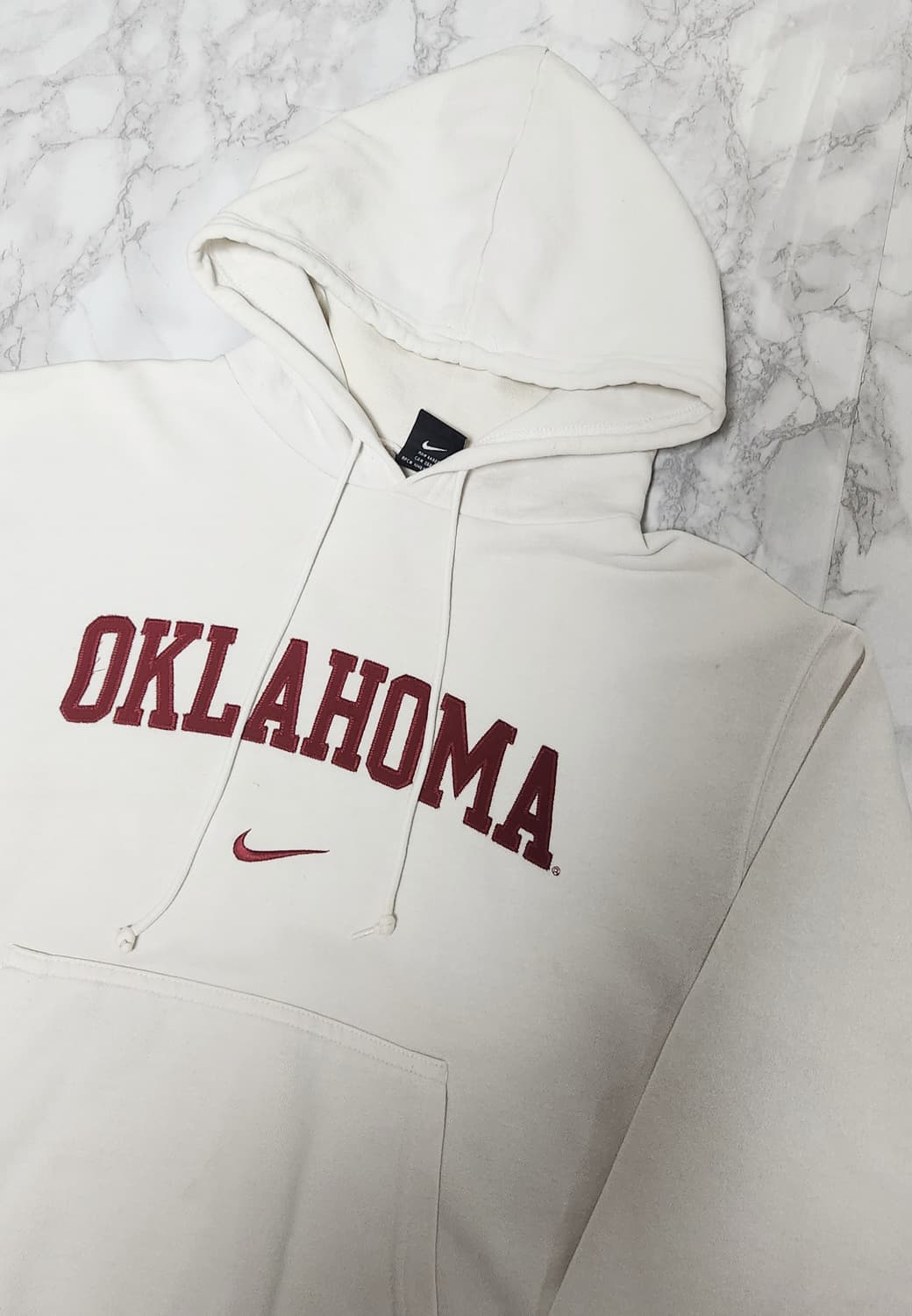 나이키 오클라호마 00s 화이트x버건디 오버핏 올드스쿨 후드티 상품이미지3