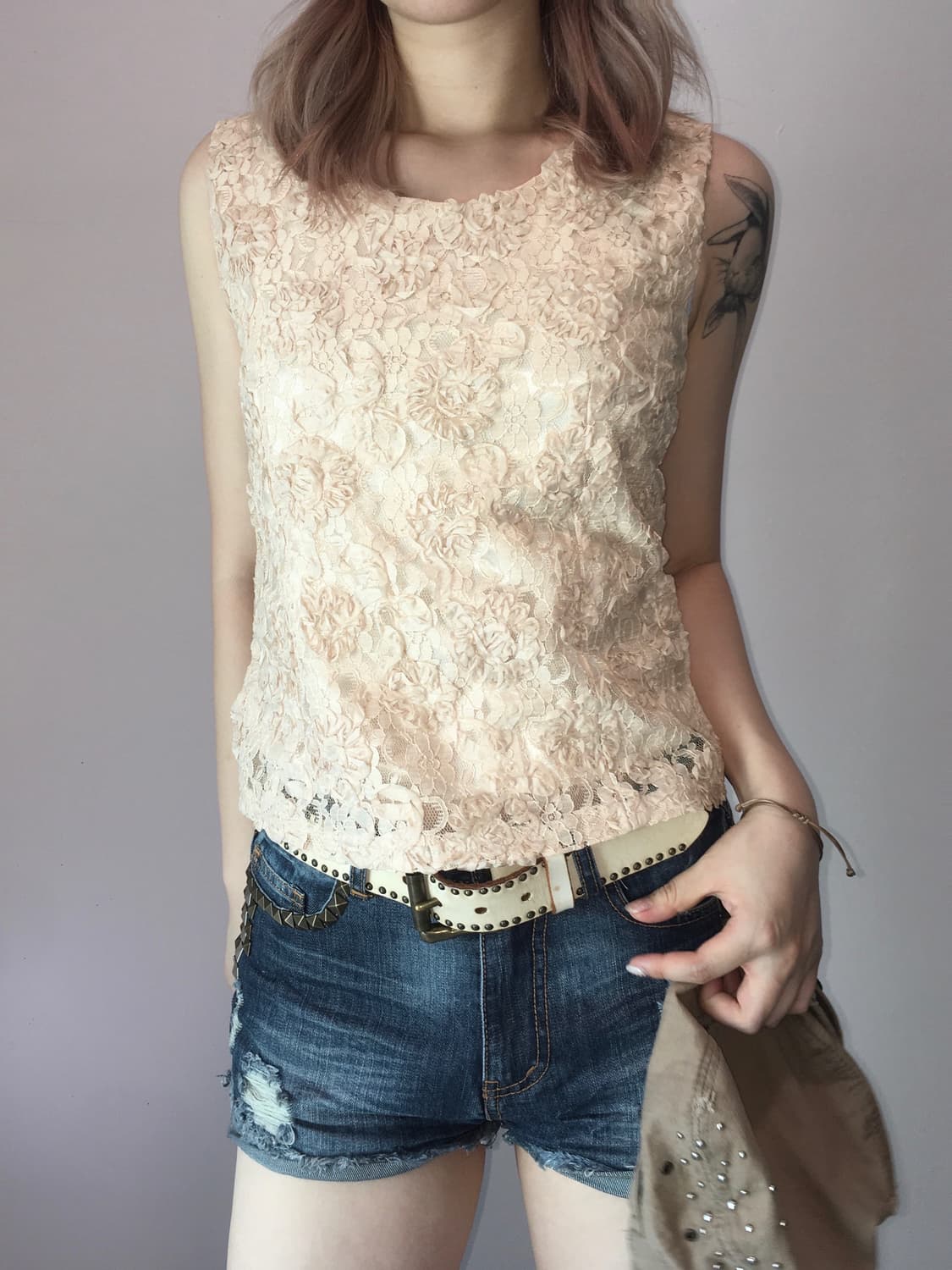 jpn vintage beige lace flower blouse 상품이미지1