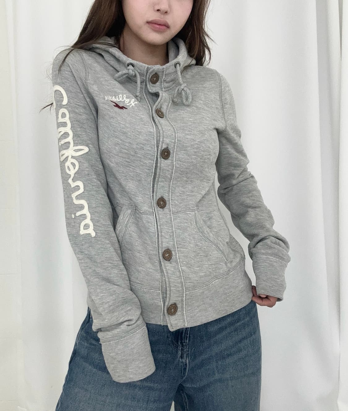 홀리스터 슬림핏 딱붙 버튼업 후드집업 라이트 그레이 상품이미지2