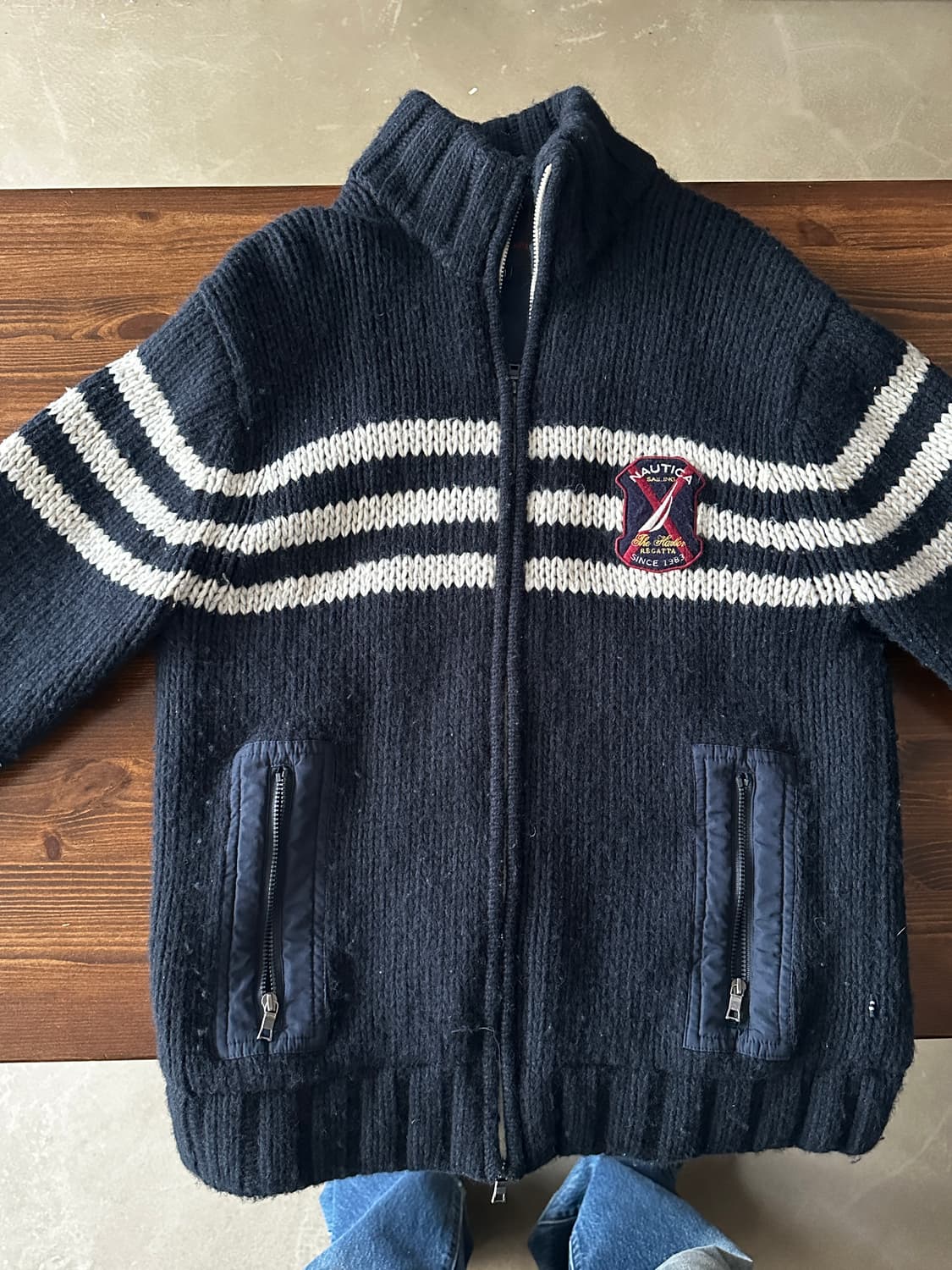 노티카 스트라이프 집업 니트 자켓 상품이미지3