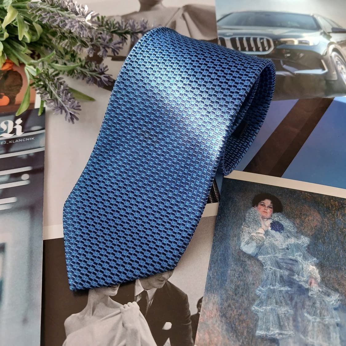 밀라숀 실크 블루 텍스처 자카드 넥타이 8cm A등급 A19049
 상품이미지2