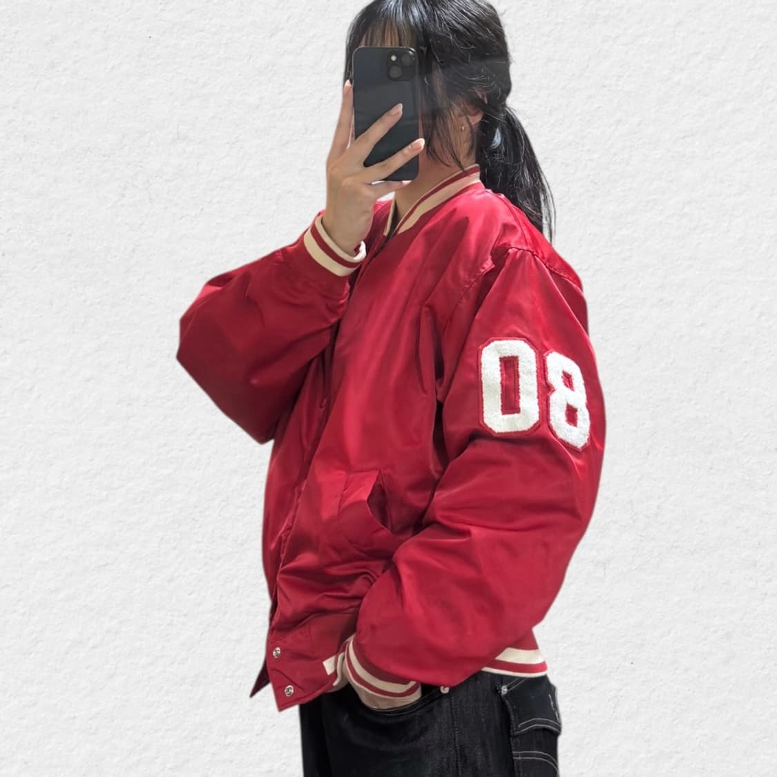 올드스쿨 레드 야구점퍼 바시티 상품이미지2