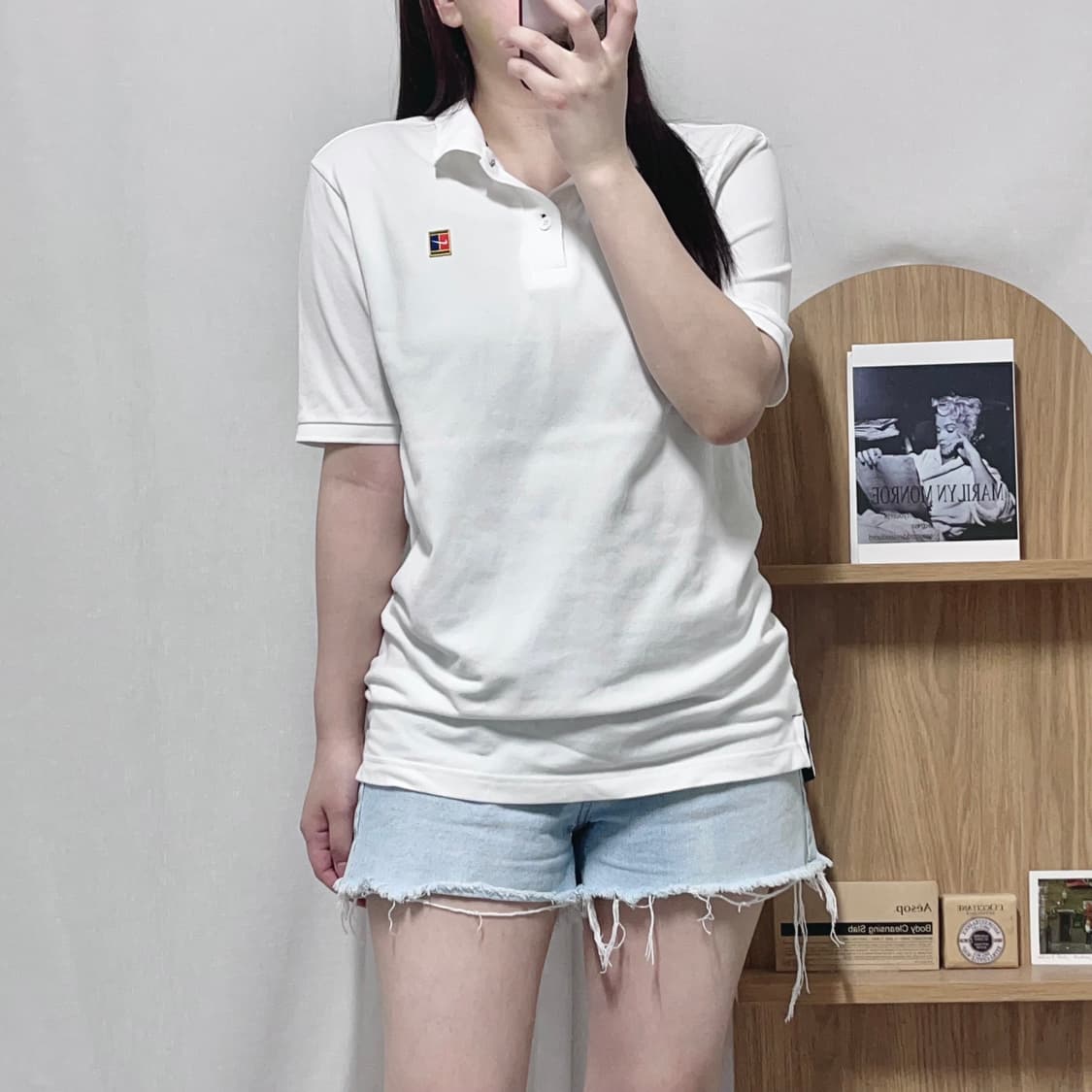 [정품] 나이키 화이트 테니스라인 로고 반팔카라티 [ M ] 상품이미지1