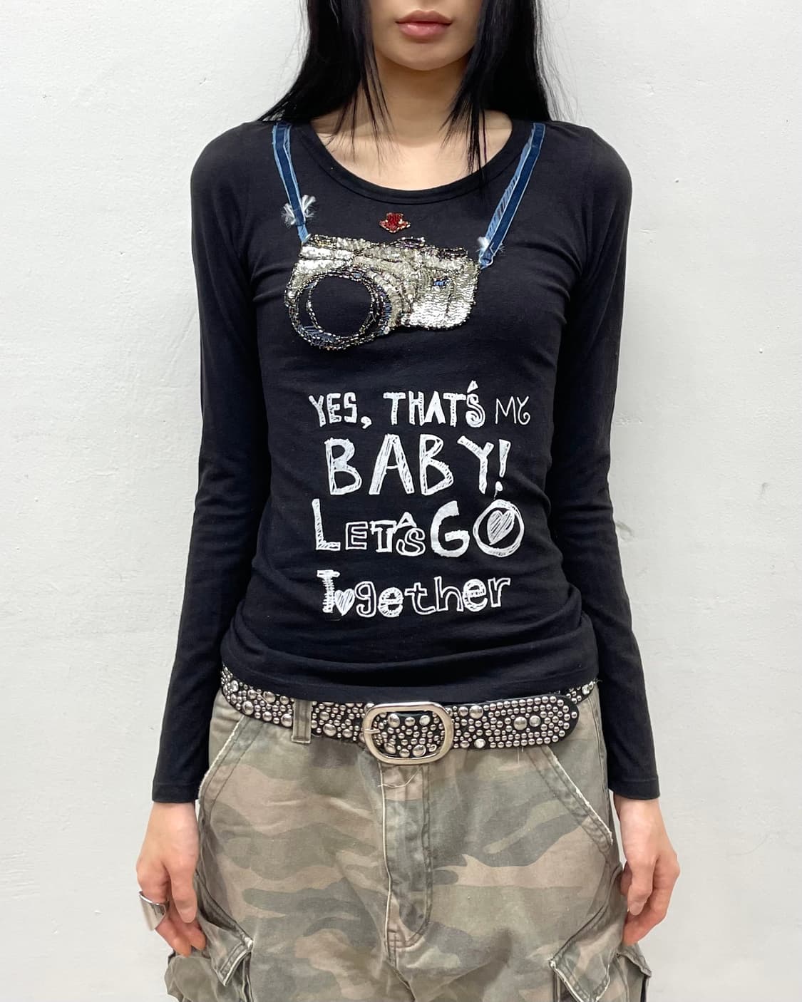 Camera Spangled Black Long Sleeve  상품이미지2
