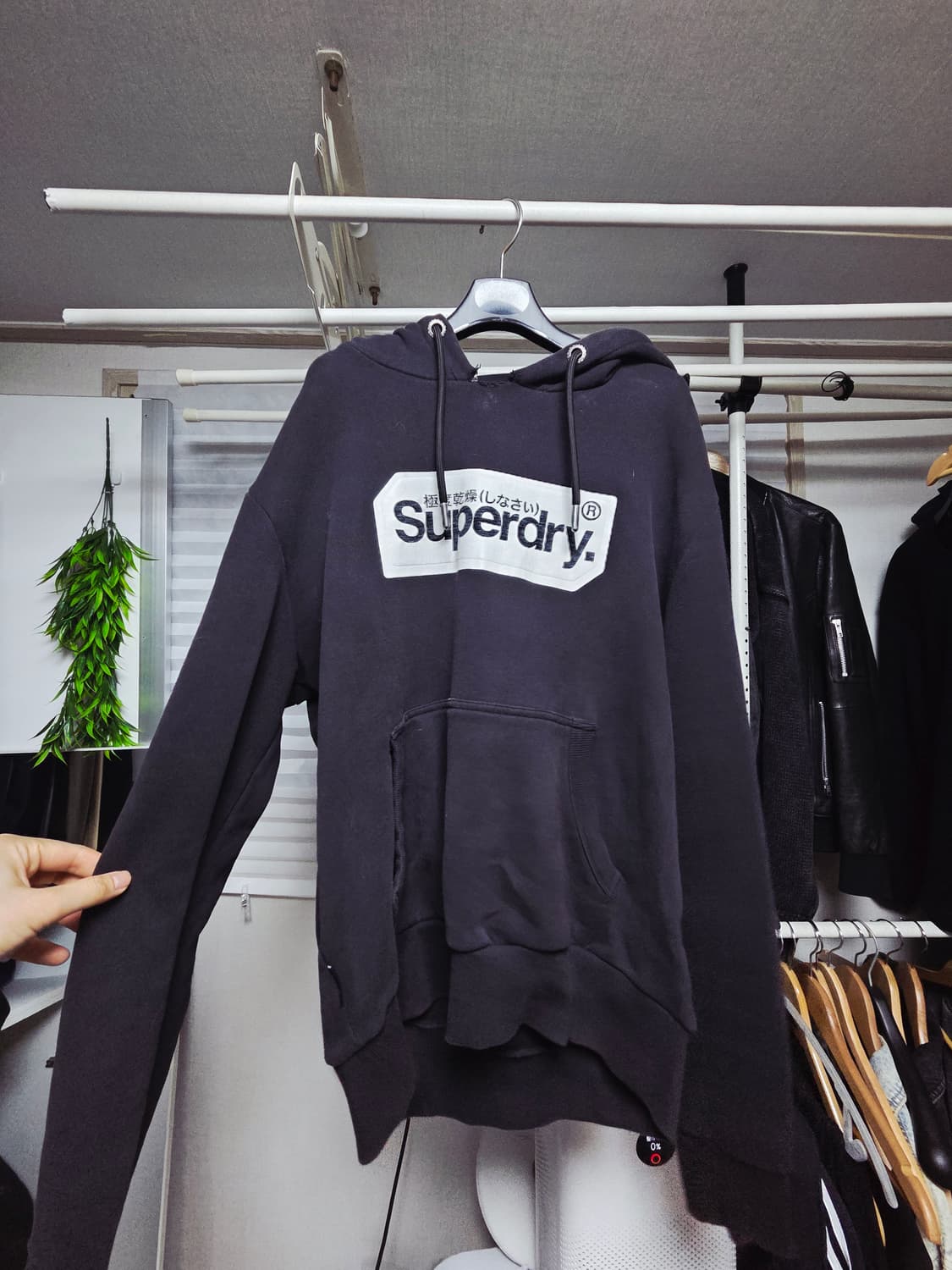 슈퍼드라이 로고 후드 M 블랙 상품이미지2