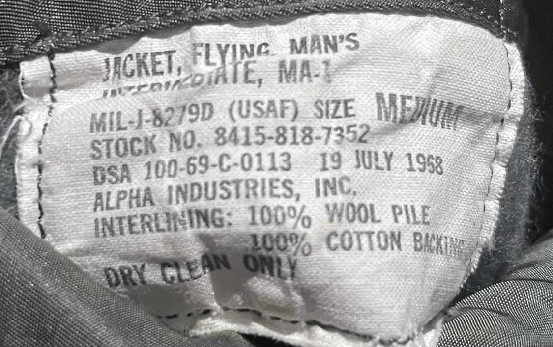 (M) 알파인더스트리 1968 오리지널 MA-1 울파일100% 상품이미지10