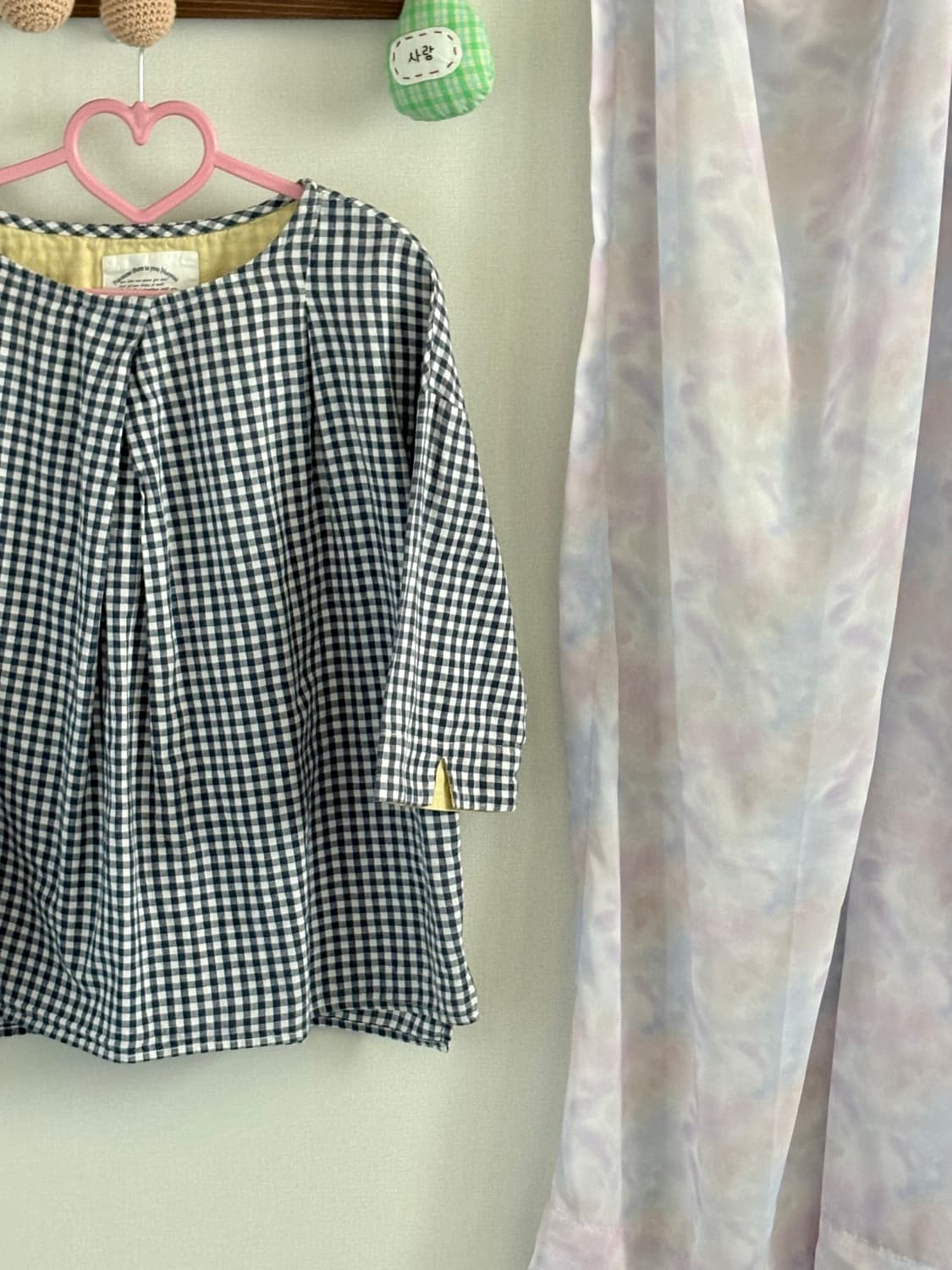 네이비 체크 블라우스 상품이미지2