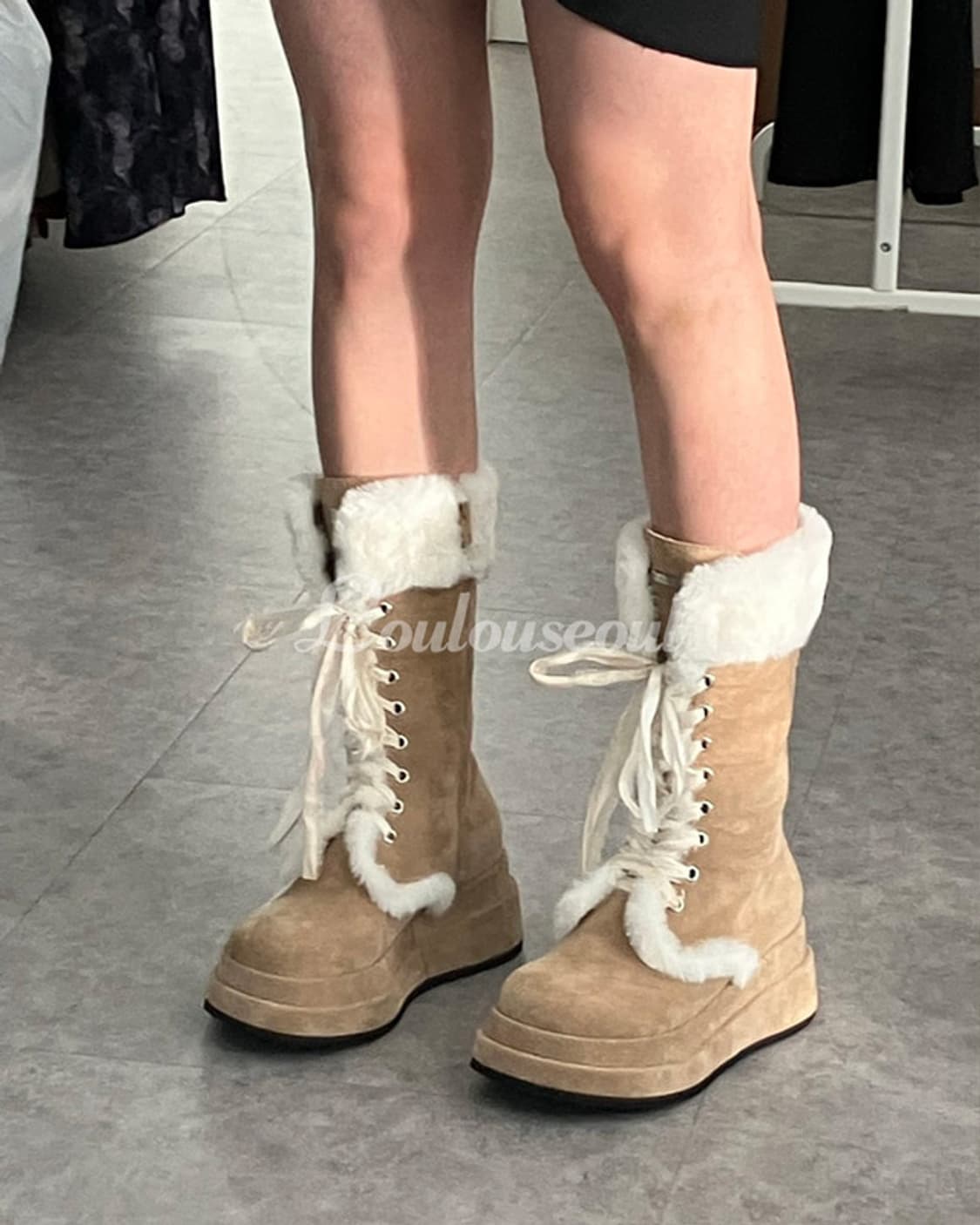 루루서울 엔젤퍼부츠 베이지 미디 235 상품이미지1