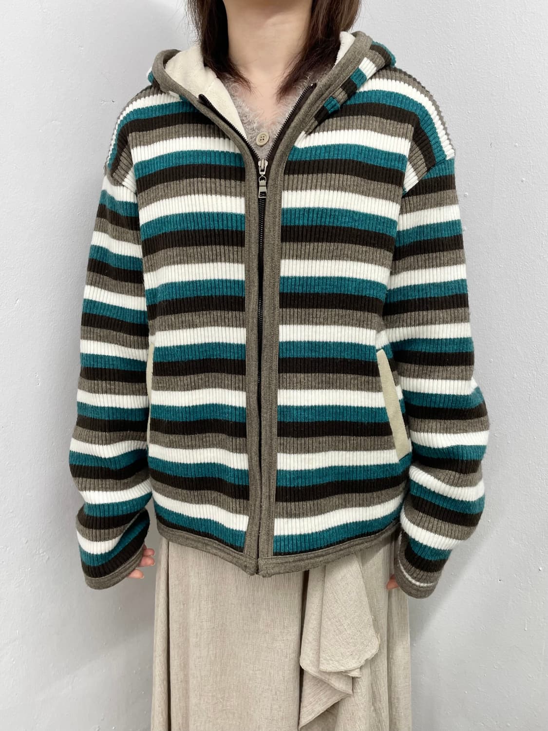 모리 스트라이프 니트 헤비 집업 상품이미지2