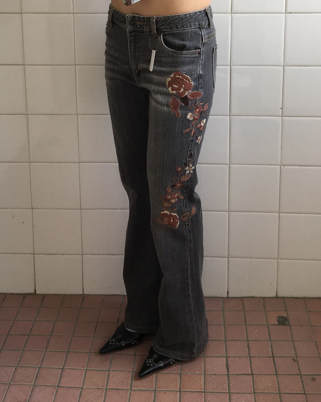 Flower needle work point denim pants 상품이미지6