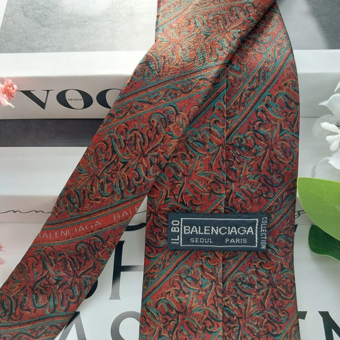 발렌시아가 실크 브라운 페이즐리 넥타이 8.5cm A+~A등급 K1820 상품이미지5
