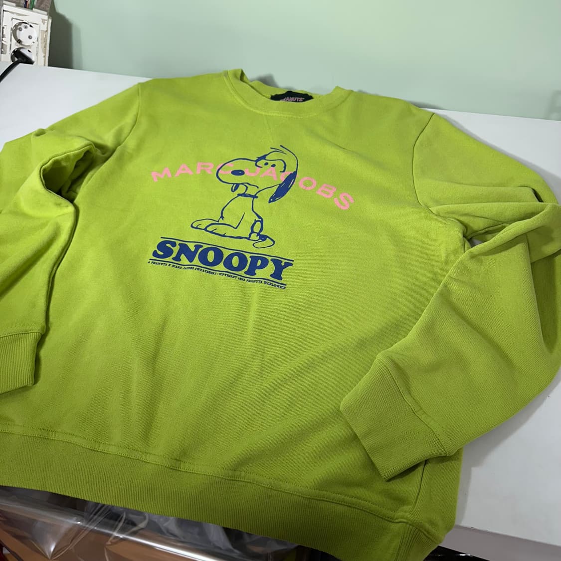 택달린새것 M 마크제이콥스 X 더피넛 오버핏 옐로우그린 스웻셔츠 맨투맨 상품이미지3