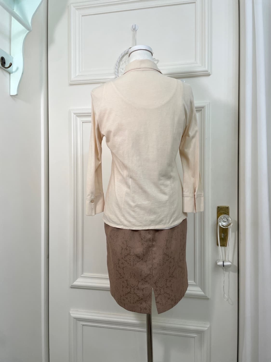 beige brown jacquard midi banding skirt 상품이미지8