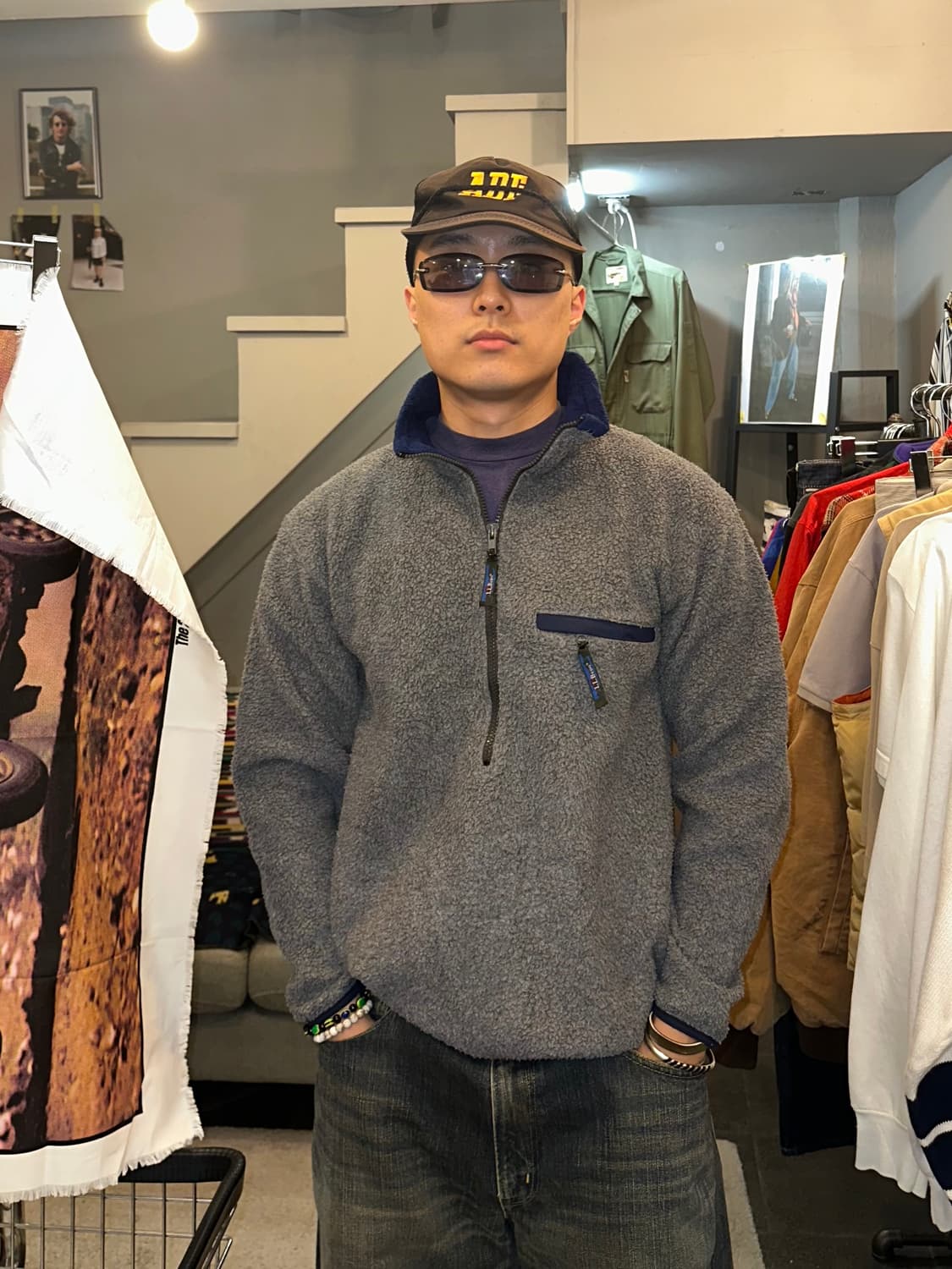 90’s LL Bean grey fleece half zip-up 상품이미지1