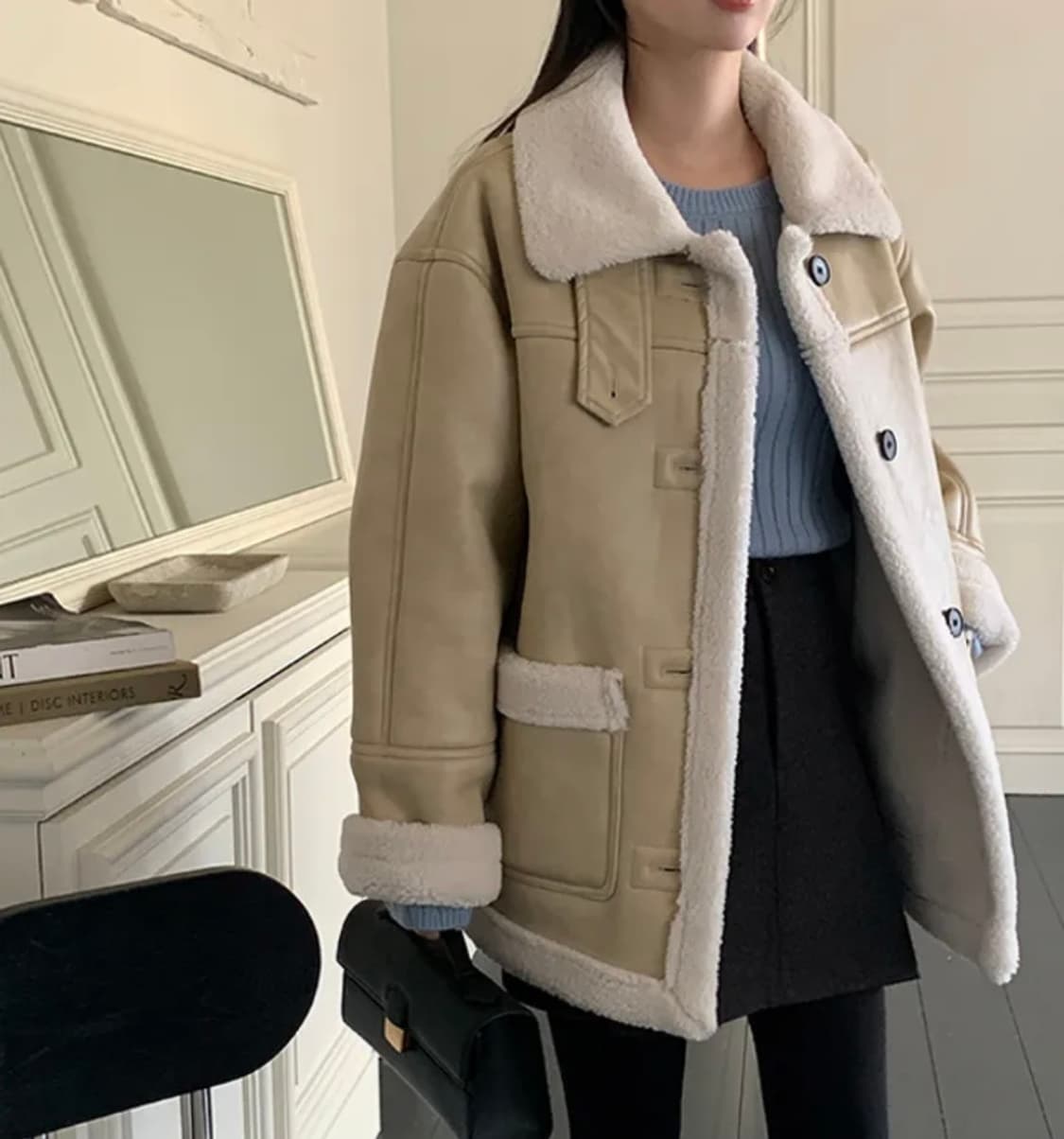 에드모어 하프 레더 무스탕 코트 [빈베이지] 상품이미지2