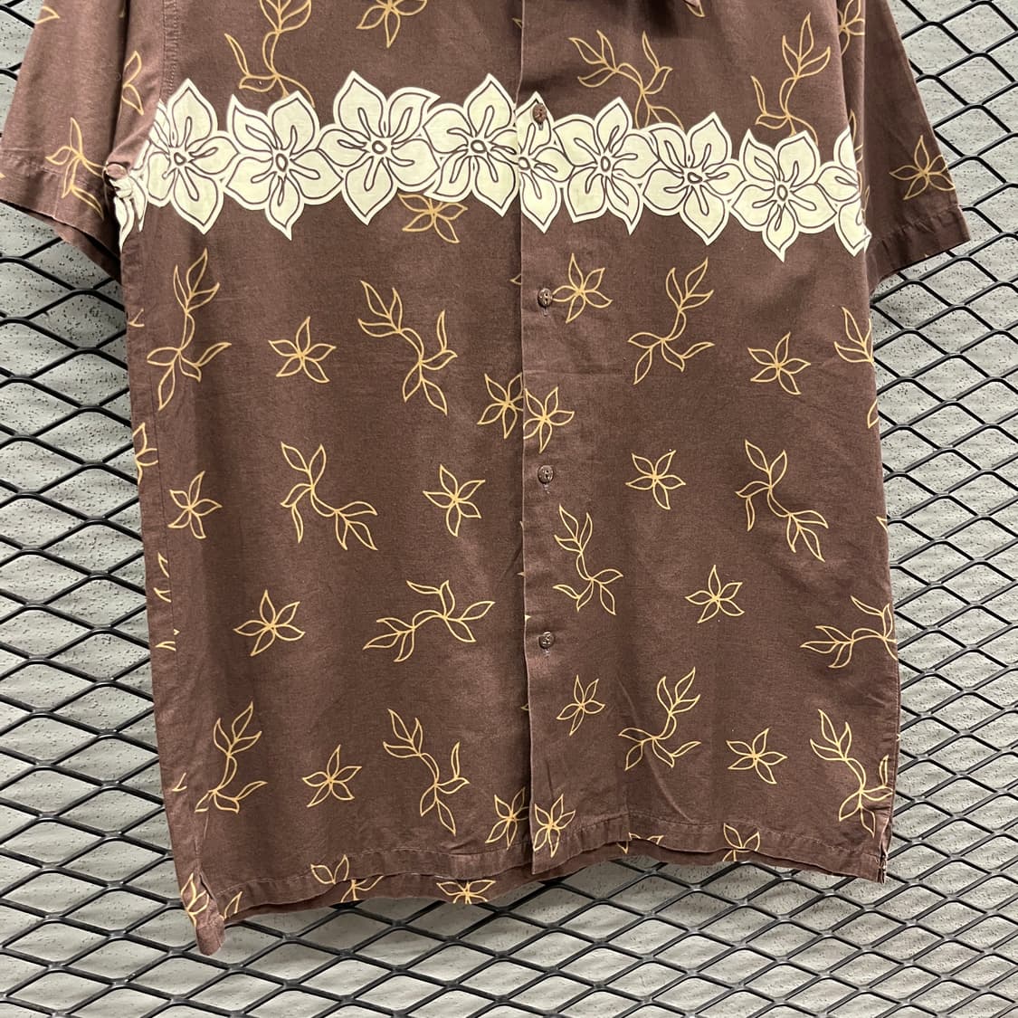 USA VINTAGE 플라워 패턴 오픈 카라 하와이안 반팔 셔츠 브라운 상품이미지5