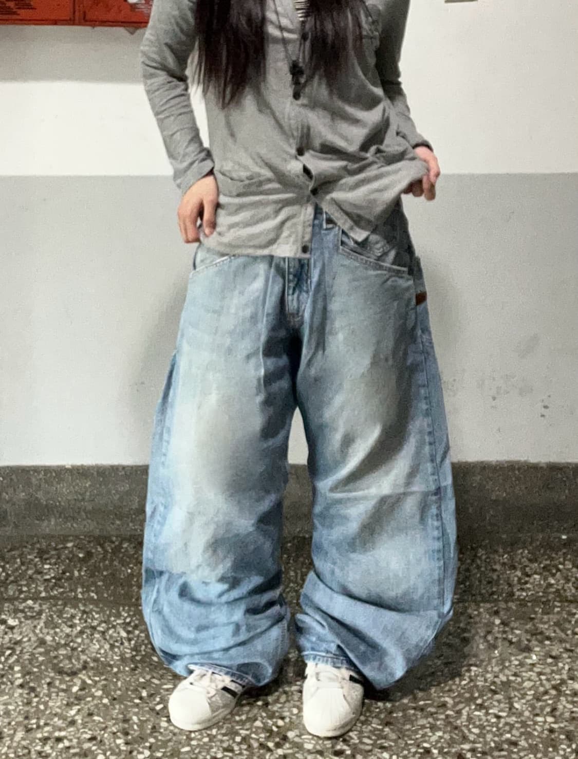 워크웨어 화이트 워싱 와이드 데님 팬츠 상품이미지2