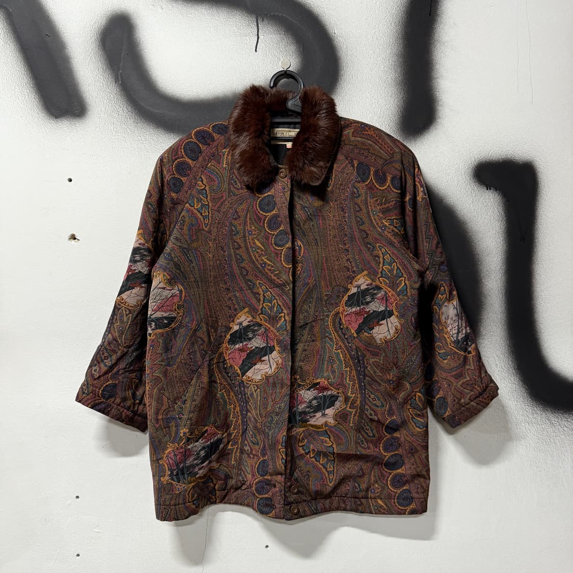 VTG 빈티지 에스닉 페이즐리 패턴 퍼 카라 트리밍 자켓 상품이미지1