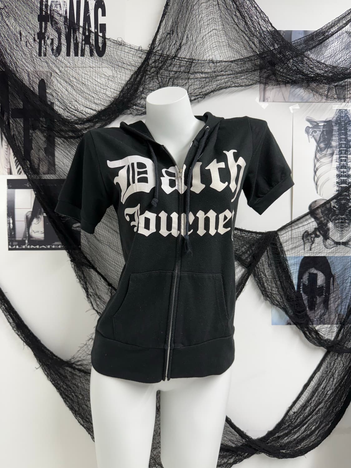 00s punk mood printing hoodie halfsleeve 상품이미지4