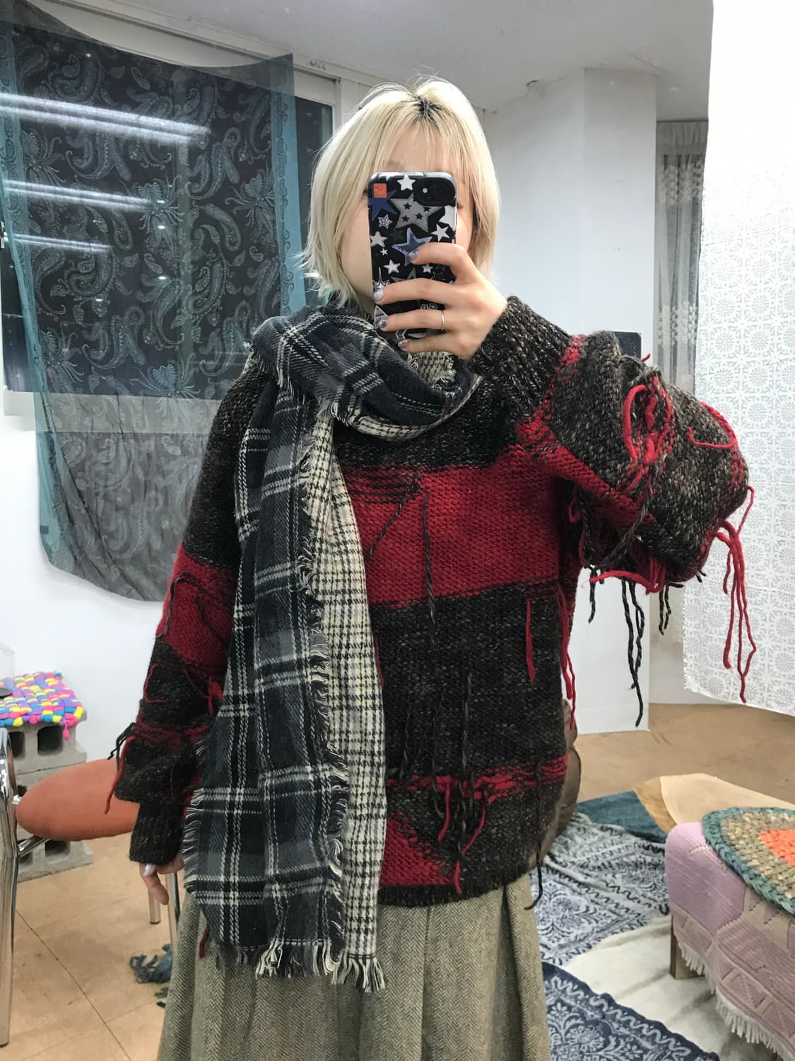 빈티지 체크 배색 머플러 목도리  상품이미지2