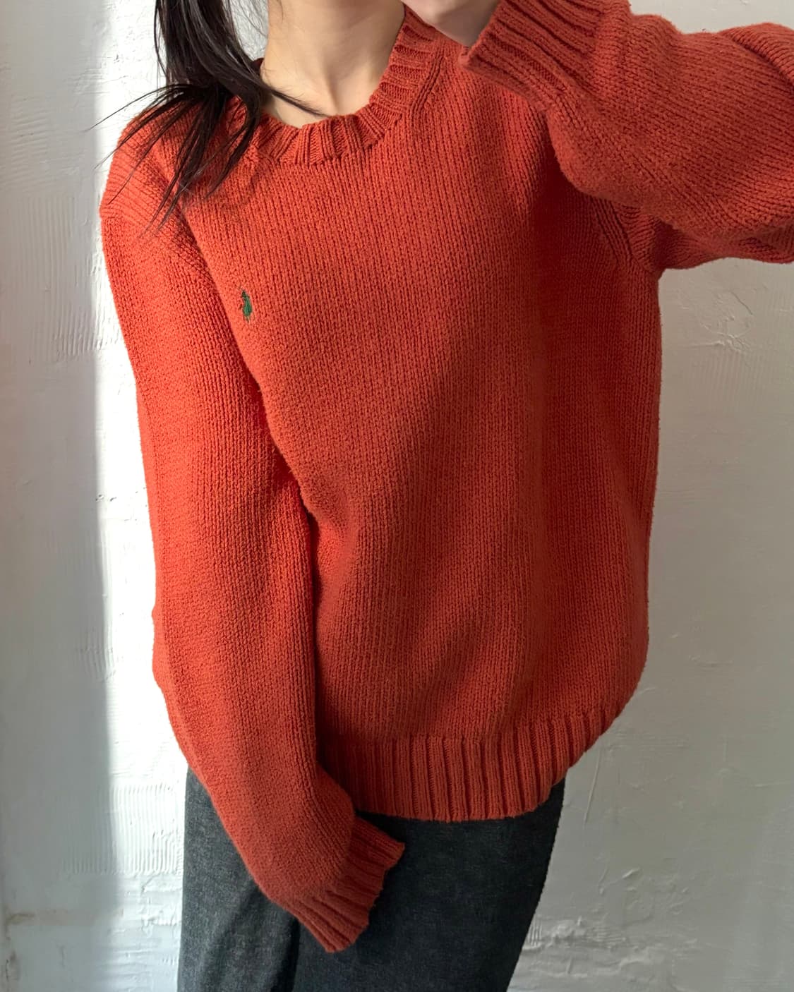 Polo 폴로 랄프로렌 오렌지컬러 그린포니 코튼 라운드넥 니트 상품이미지1