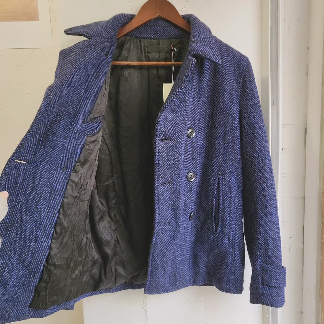 FUGA 블루 헤링본 누빔 피코트 상품이미지6