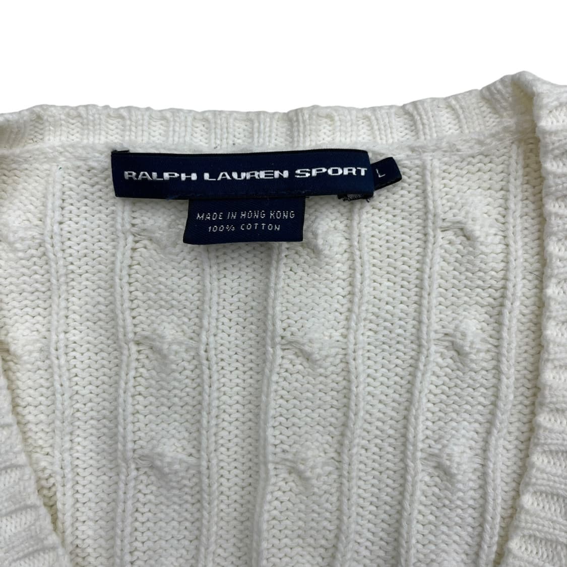 폴로 랄프로렌 네이비포니 화이트 꽈배기 브이 니트 L 상품이미지5
