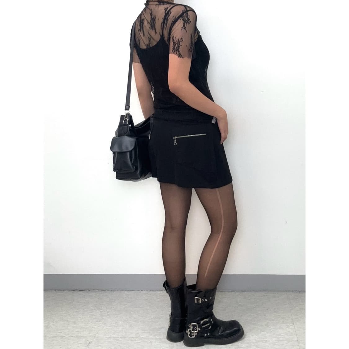 빈티지 블랙 반팔 블라우스 상품이미지3