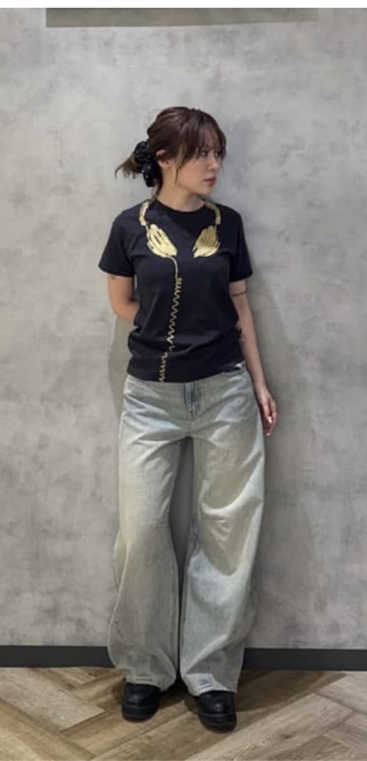 [S] 바퀘라 X Moussy 헤드폰 베이비 티셔츠 블랙 상품이미지3