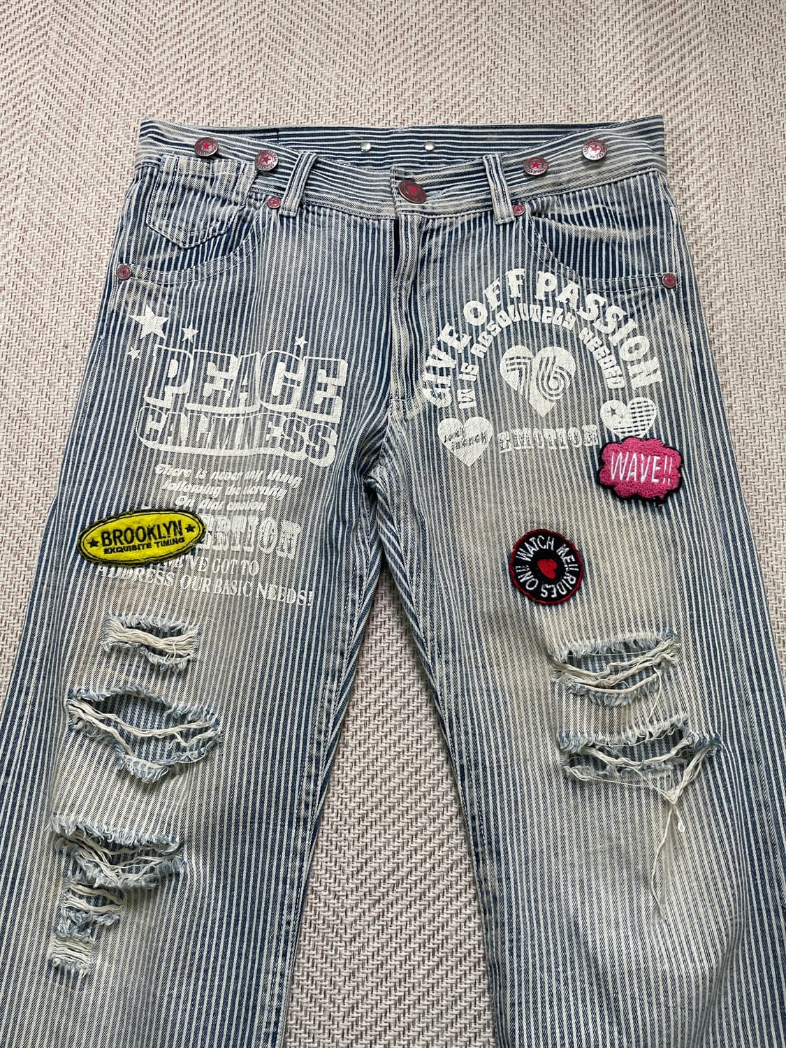 빈티지 히코리 디스트로이드 패치워크 데님팬츠 상품이미지3