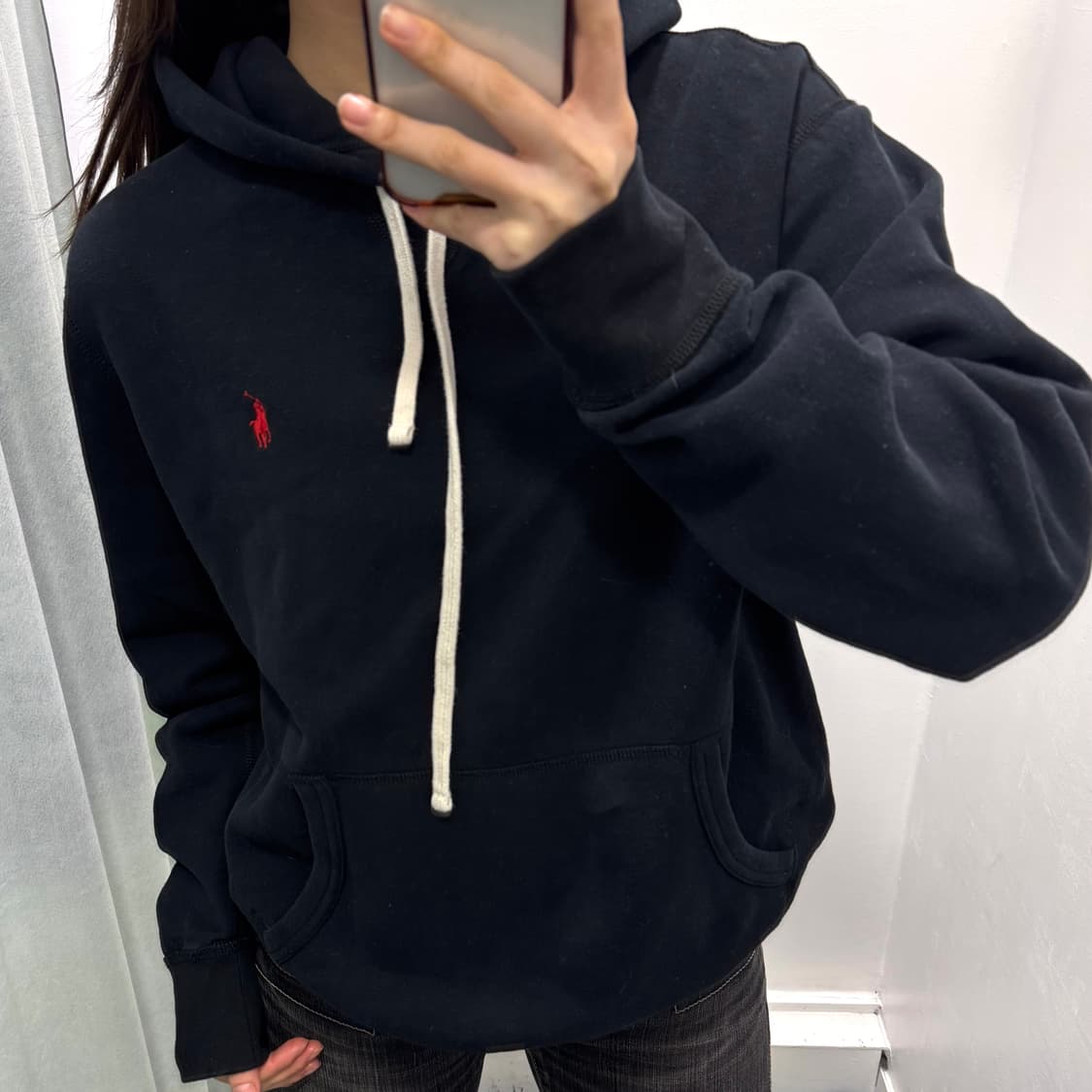 폴로 블랙 레드포니 기모 후드티 상품이미지1