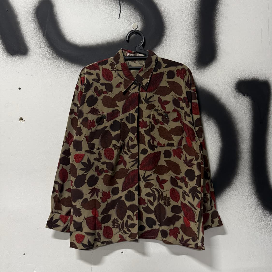 VTG 빈티지 낙엽 리프 자카드 패턴 히든 투포켓 긴팔 셔츠 상품이미지1