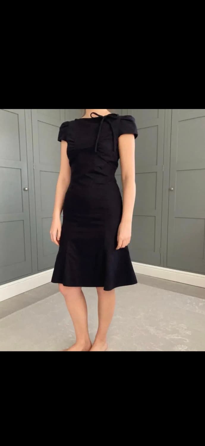 플로움스타일 미디드레스 리본 퍼프 머메이드 미디 원피스 하객룩데이트 상품이미지3