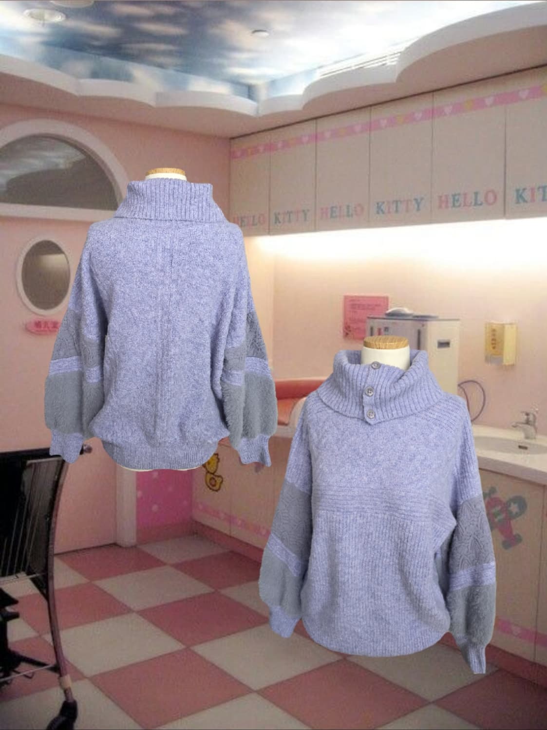 일본빈티지 폭닥 핀터깔 퍼플 보카시 목폴라니트 모리걸 루즈핏 상품이미지1