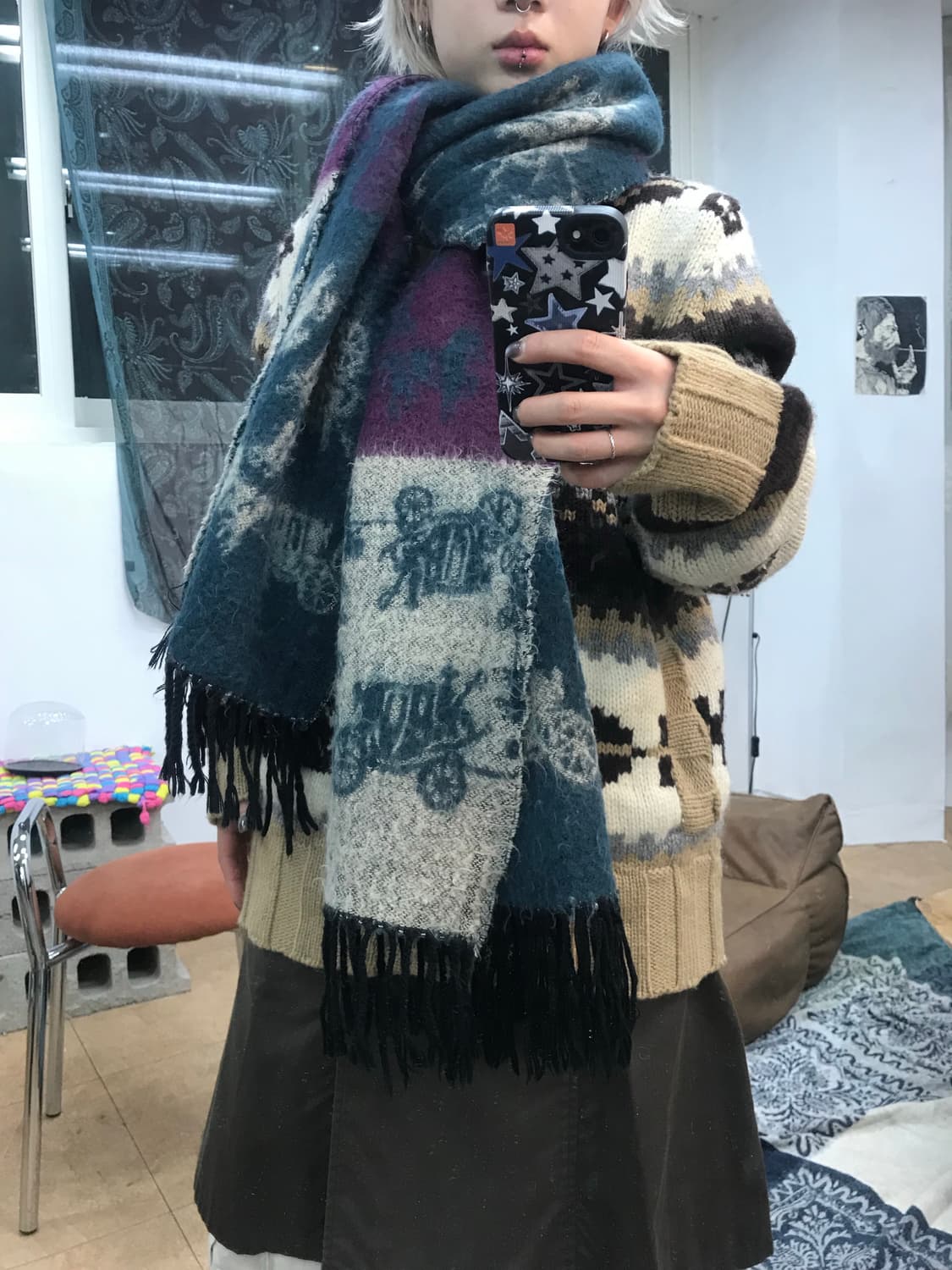 빈티지 배색 패턴 머플러 목도리  상품이미지1