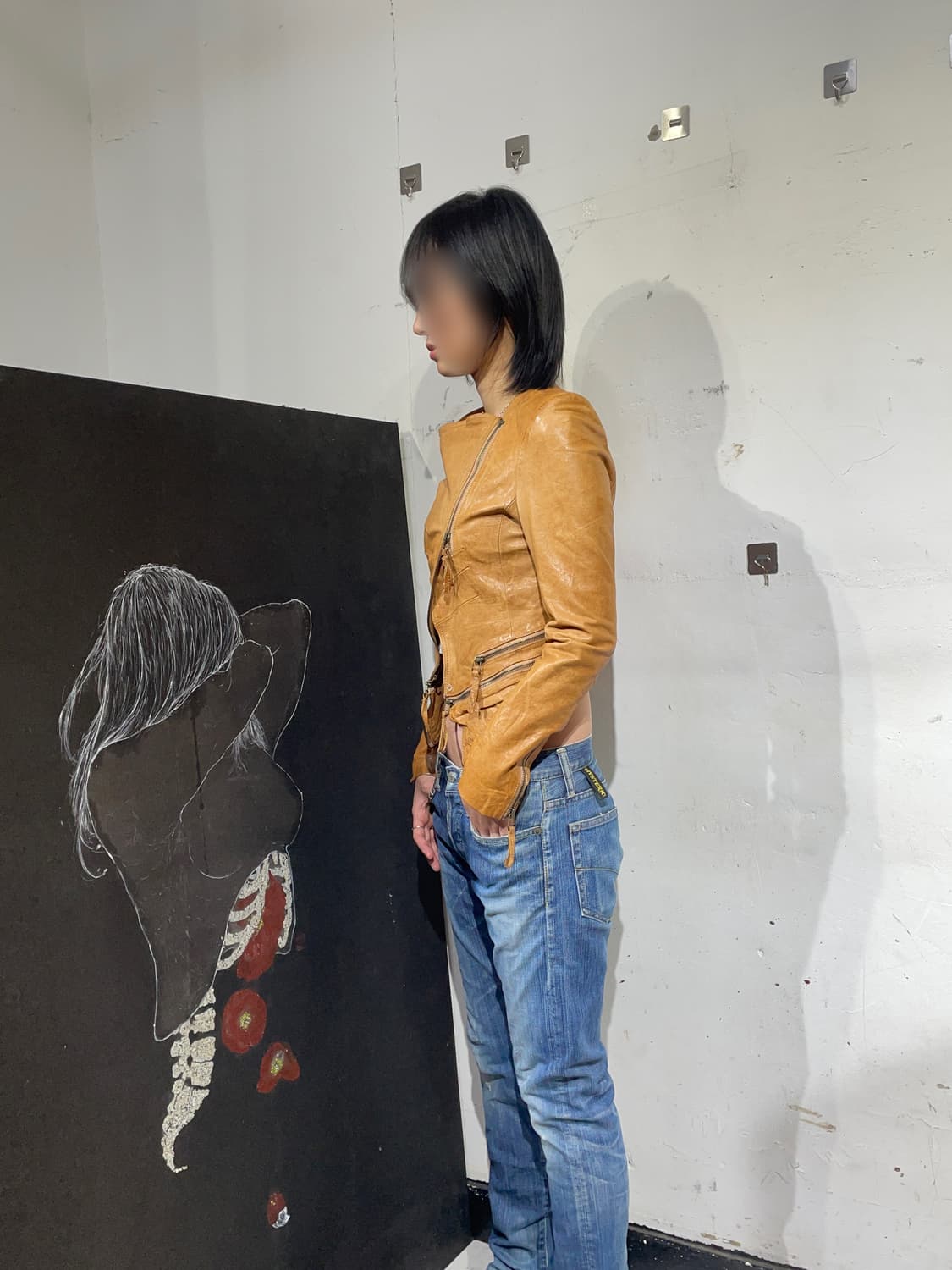 일본빈티지 양가죽 지퍼 디테일 펑크 크롭 레더 자켓  M 상품이미지3