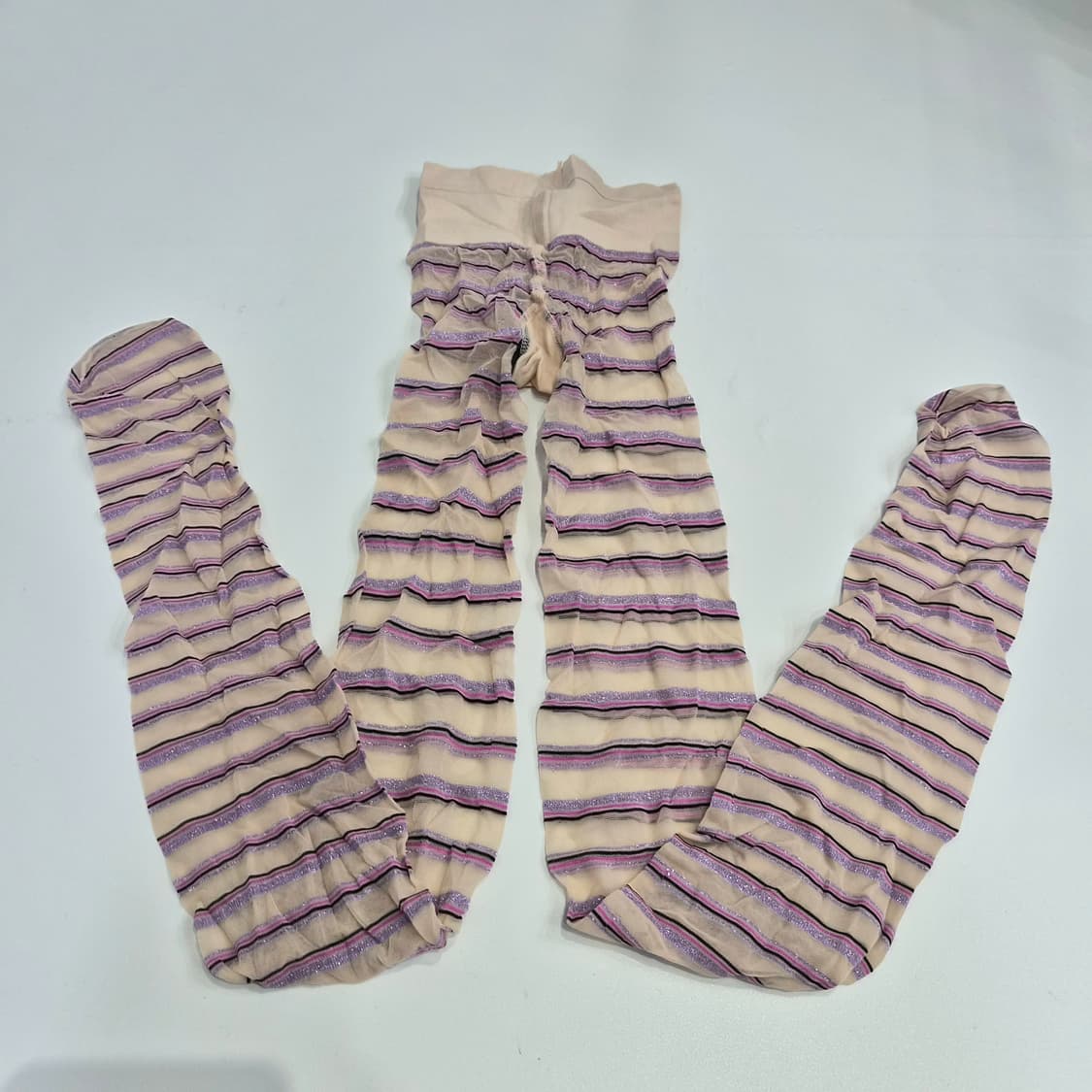 베이지퍼플 반짝이 스트라이프 시스루 팬티스타킹 상품이미지2