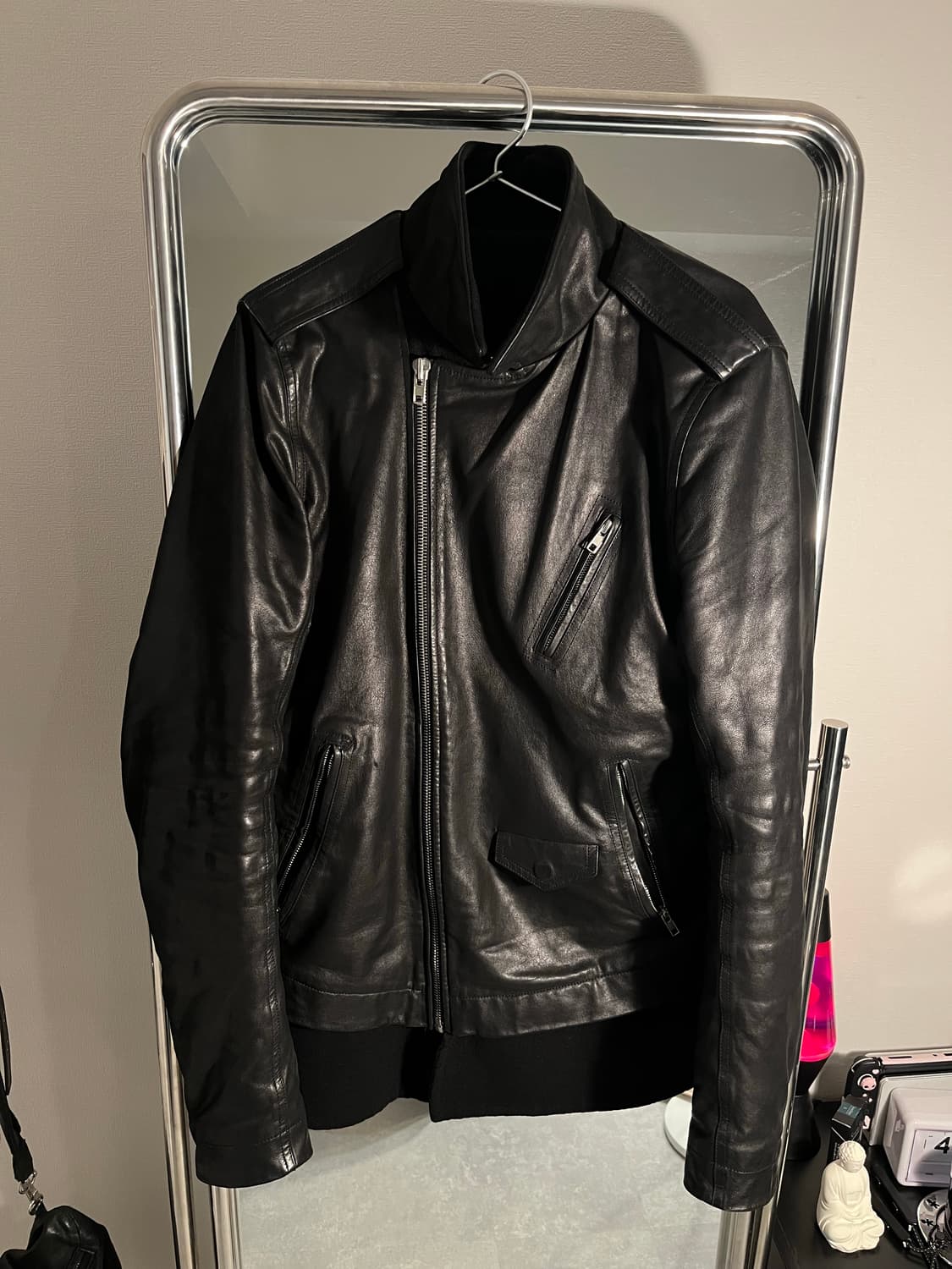 14fw rick owens stoogie 캐시미어 도킹 카프 레더 자켓 상품이미지2