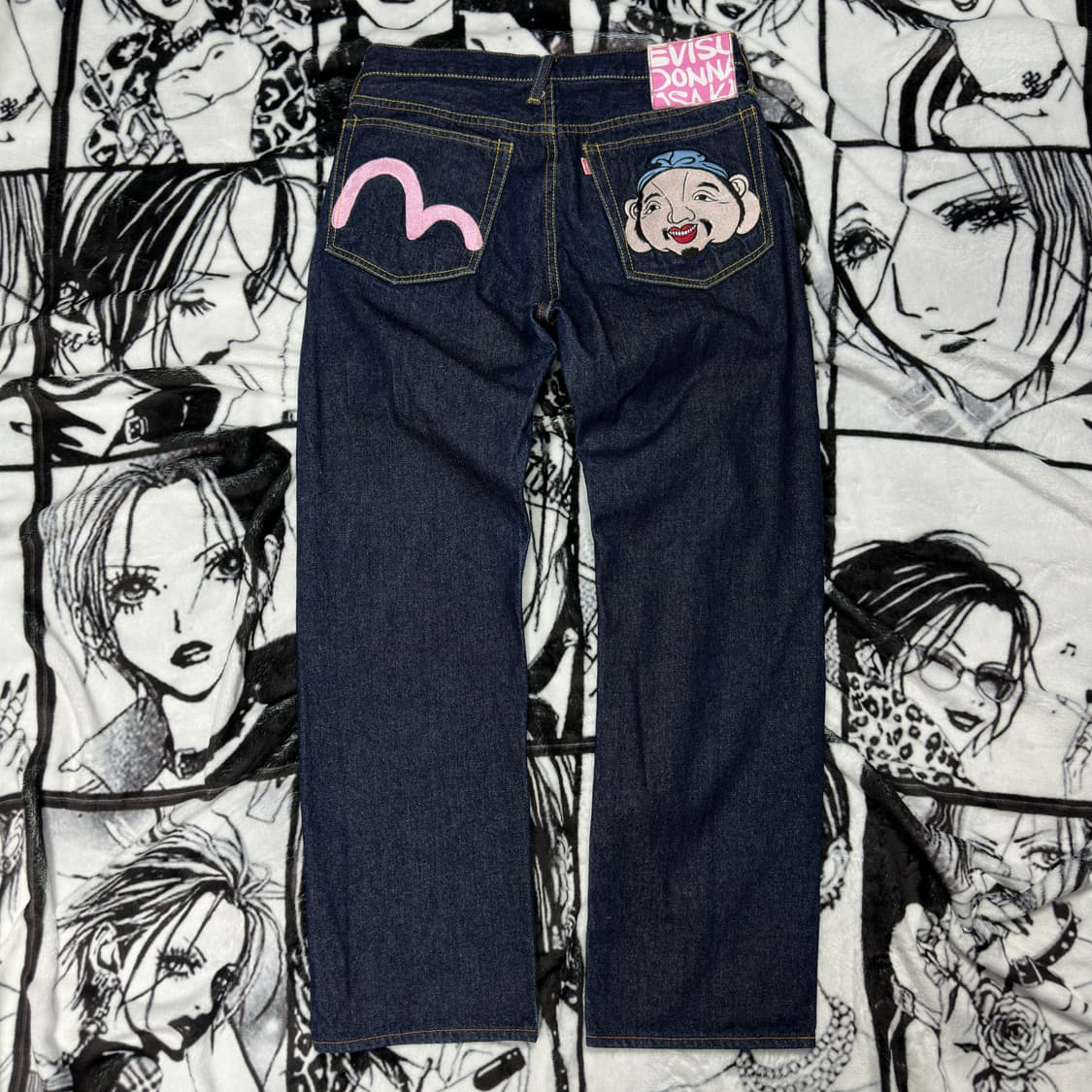 EVISU 에비수 핑크 시그니처 자수 로고 팬츠 상품이미지1