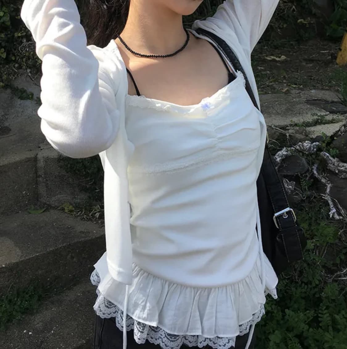 베럴 레이스 레이어드 나시 가디건 세트 아이보리 상품이미지2