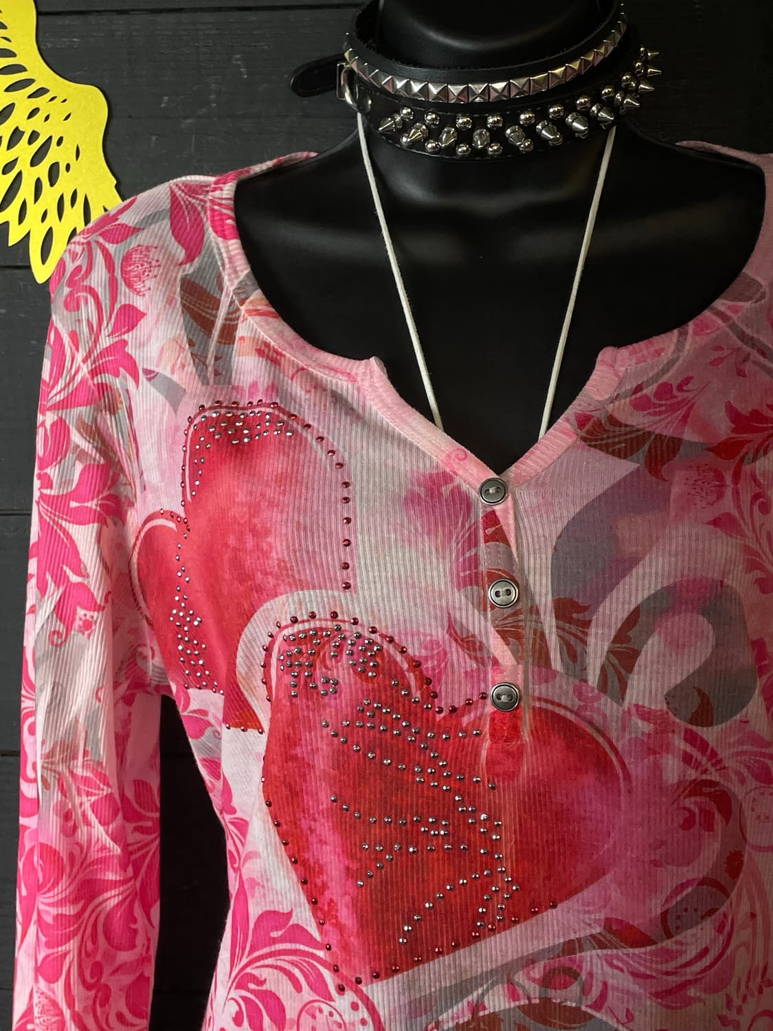 JPN 펑크 큐빅 패턴 레드핑크 롱슬리브 상품이미지4