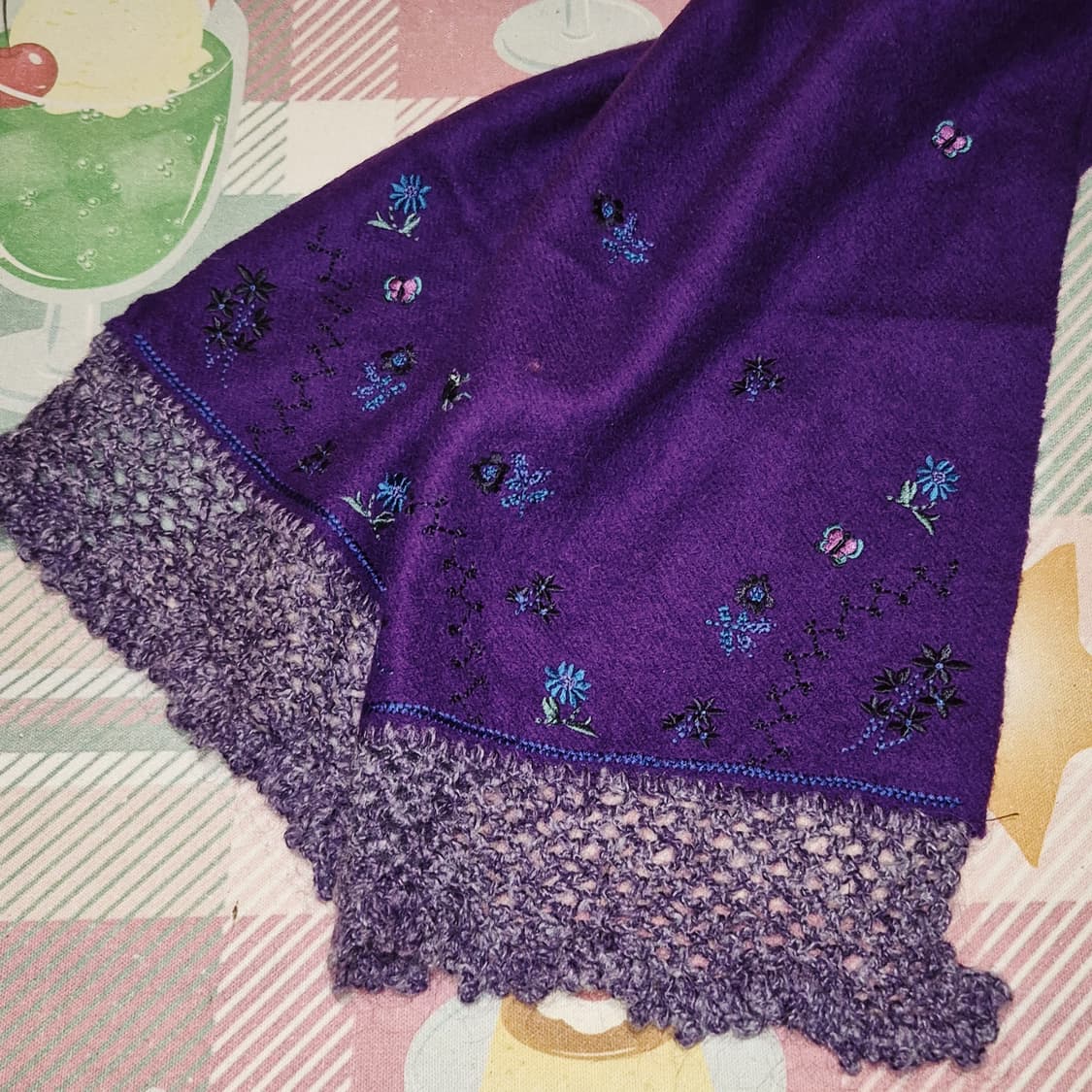 06s 안나수이 울 100% 퍼플 레이스 자수 머플러 상품이미지7