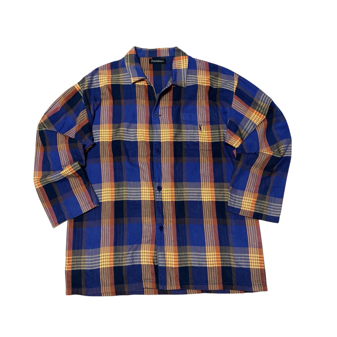 일본판)입생로랑 로고 자수 빈티지 체크 셔츠 상품이미지1