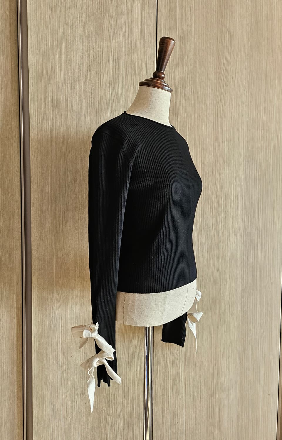 자라(ZARA) 골지 니트 리본 슬리브 탑 / 세미크롭M 상품이미지4