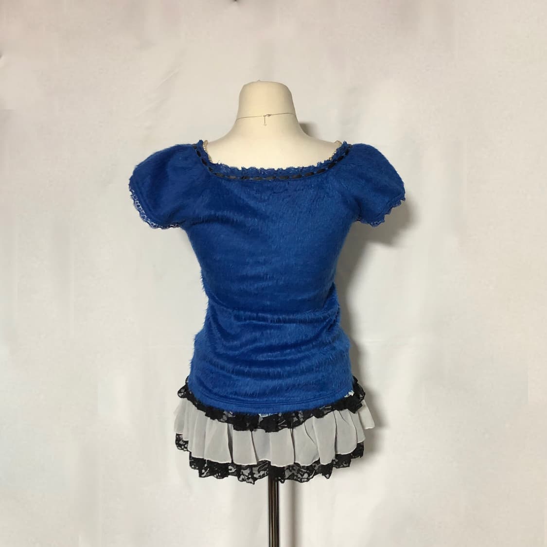 리본 퍼 퍼프 슬리브 탑 블루 상품이미지6