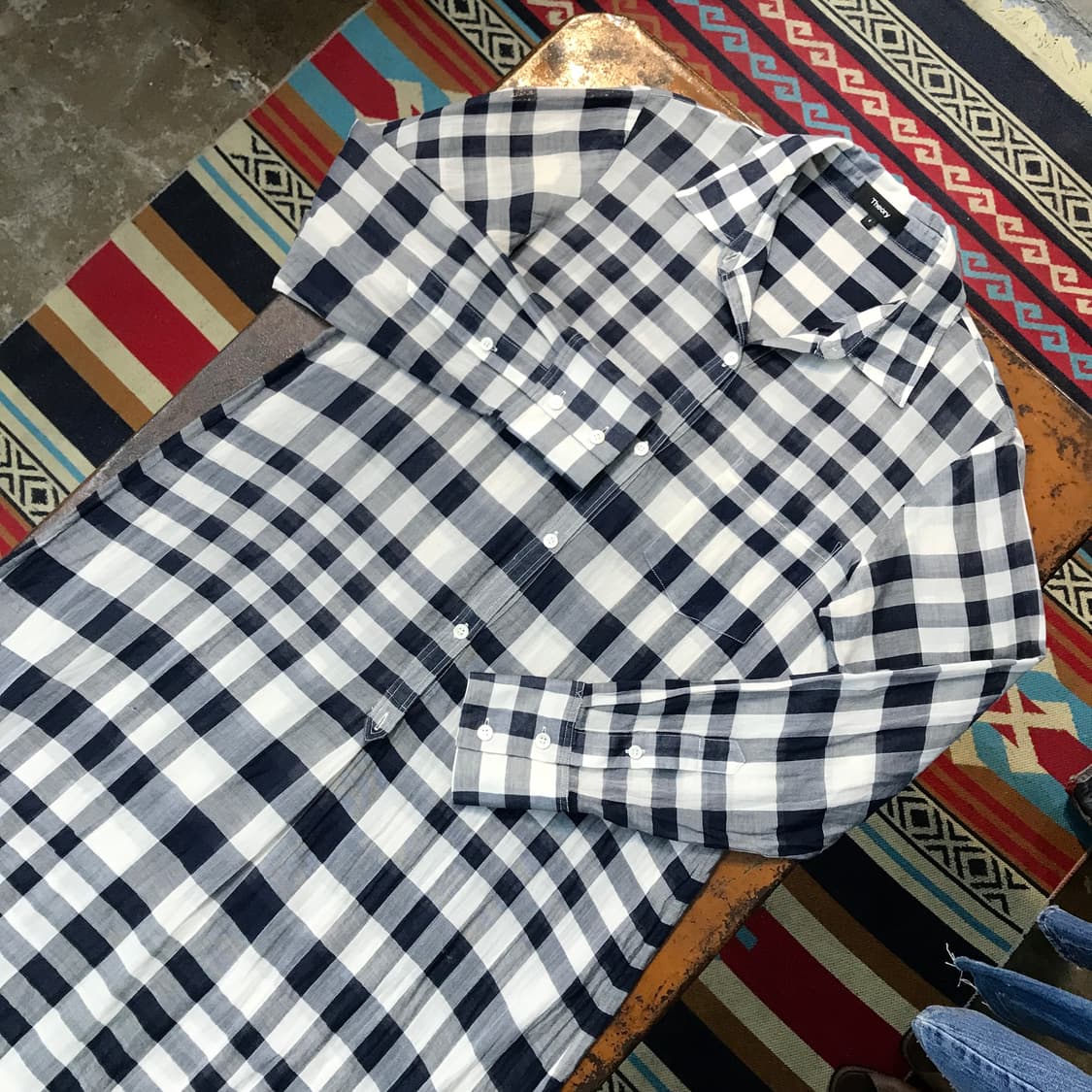 띠어리 네이비 체크 맥시 롱 원피스셔츠 여성 55 사이즈 상품이미지2