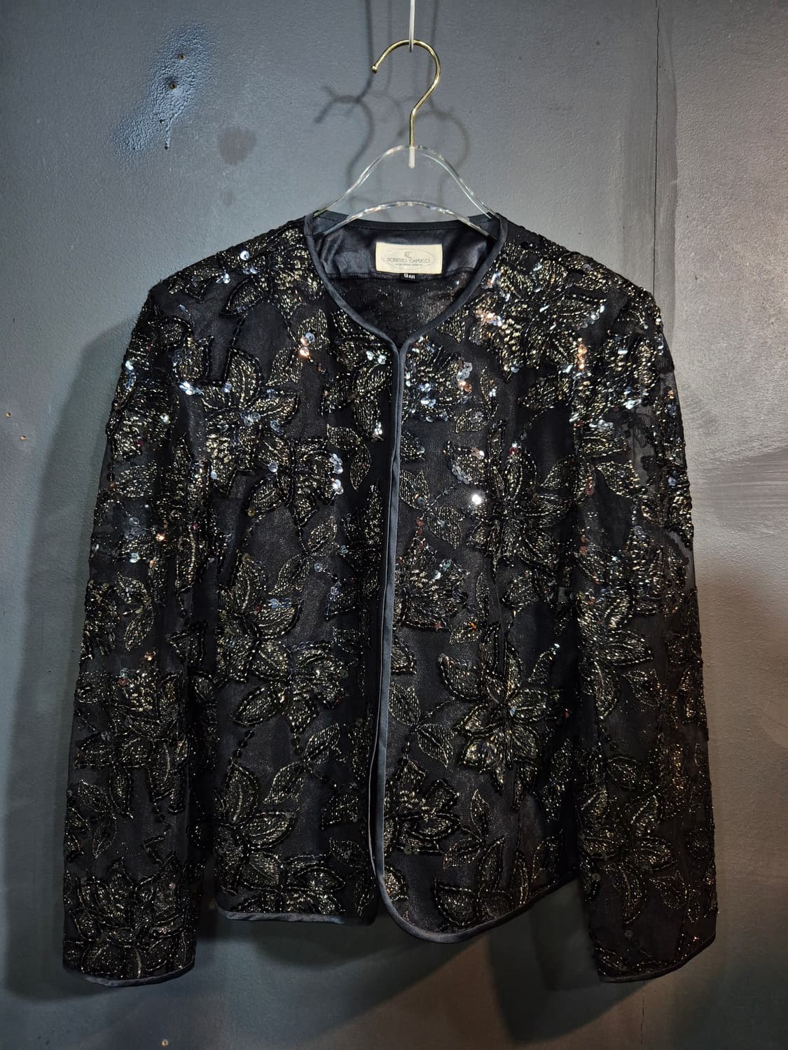 Roberto Capucci 꽃무늬 금빛 스팽글 자수 시스루 자켓 S 상품이미지1