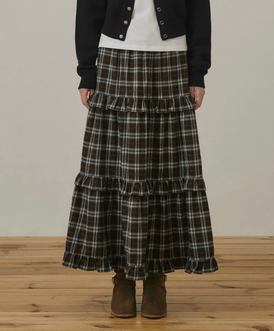 벨로엘 Winter shirring long skirt check BRO 상품이미지4