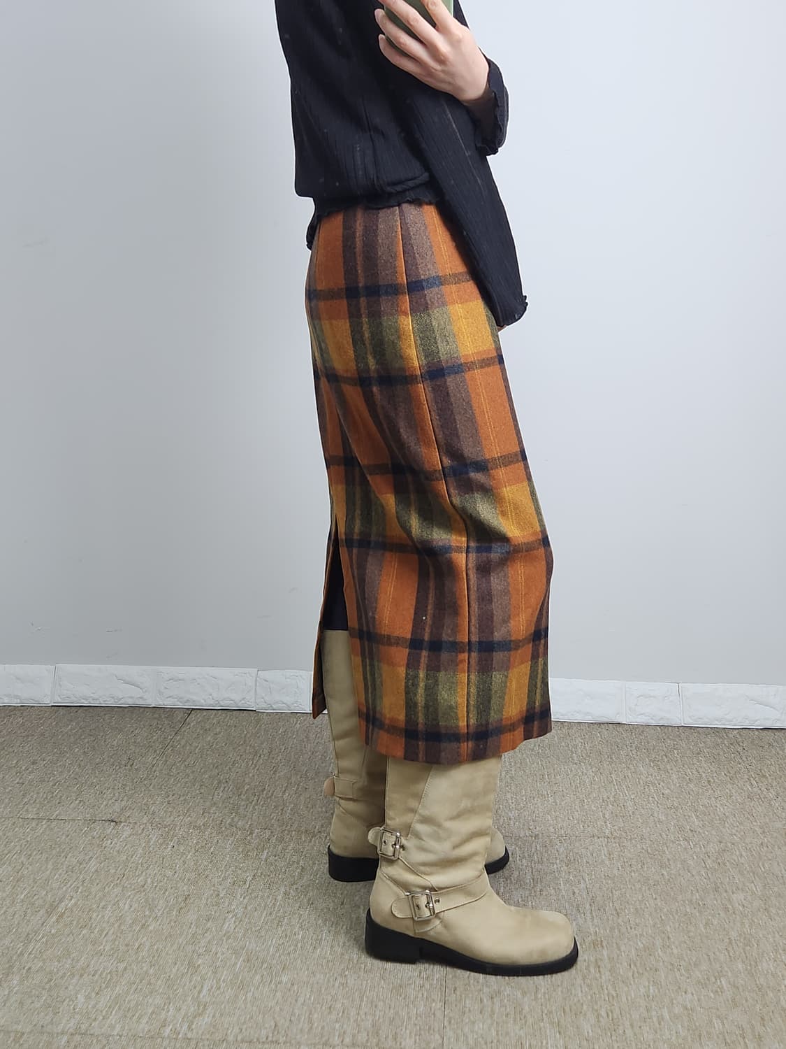 체크 핀턱 롱 스커트 상품이미지3