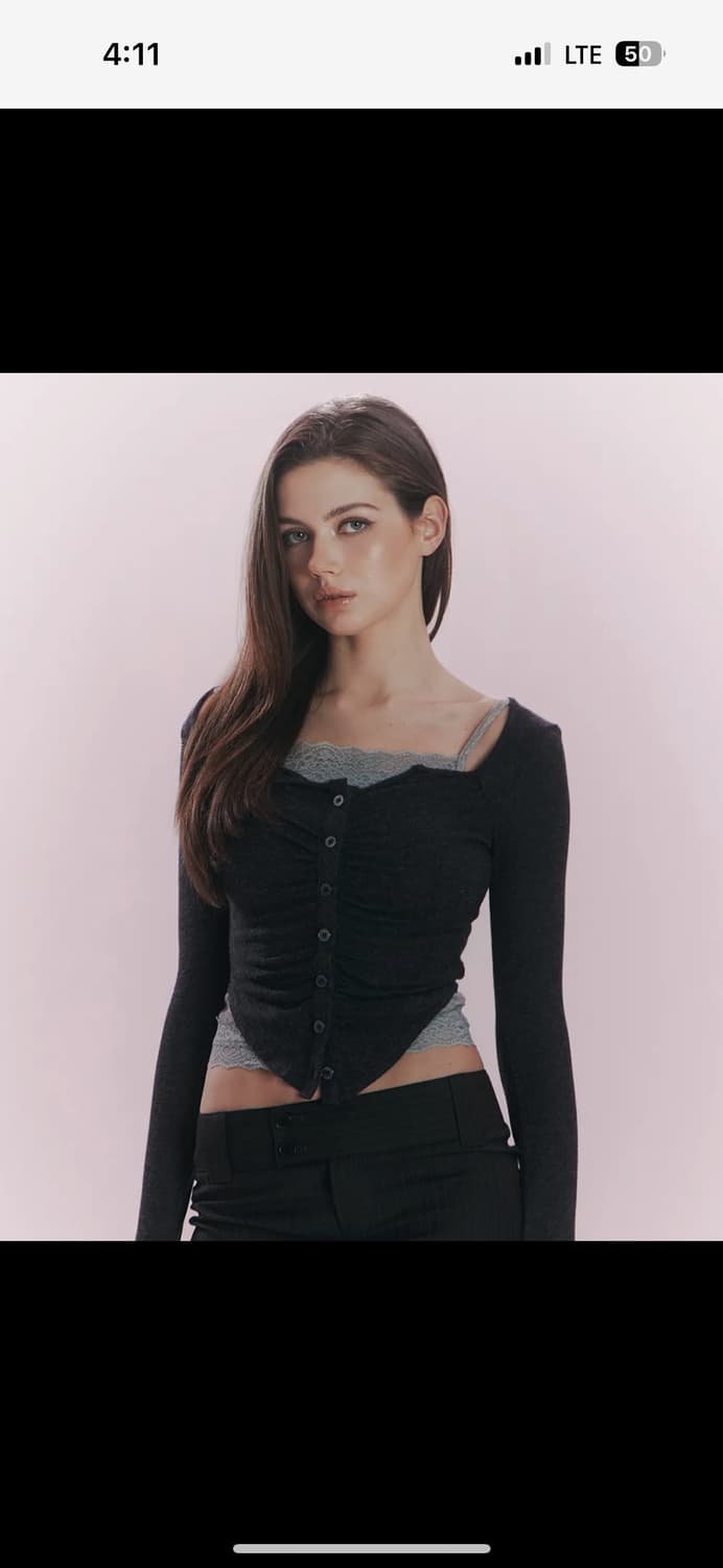 플리즈노팔로우 플노팔 카야 버튼 롱 슬리브 탑 멜란지 차콜 상품이미지1